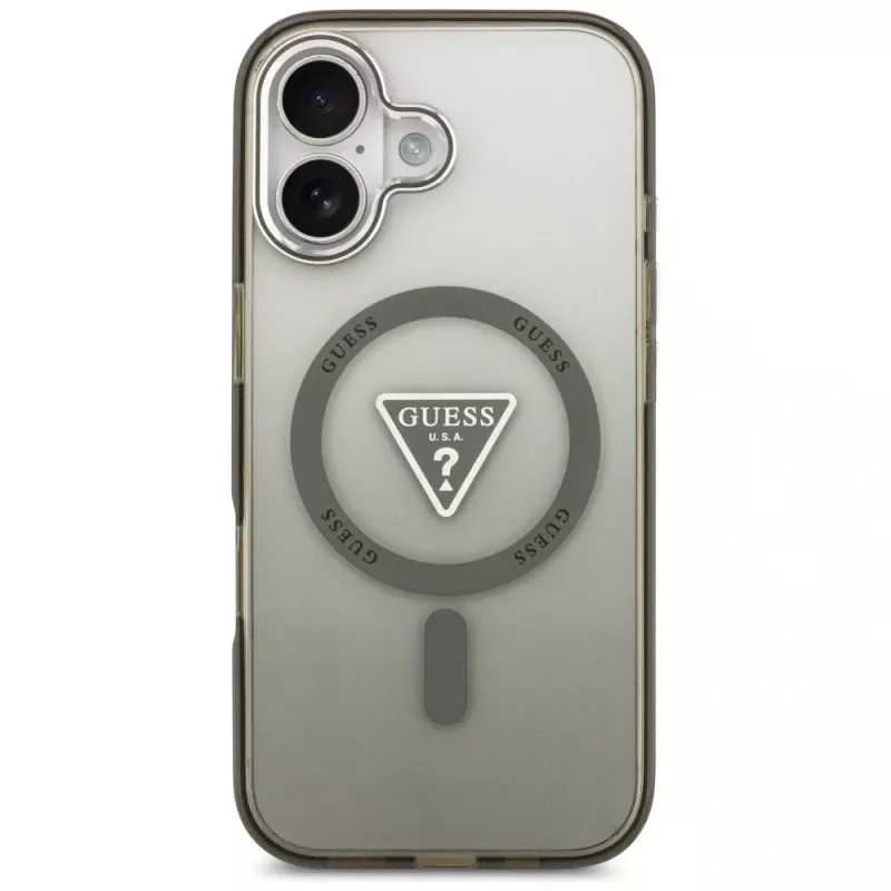 GUESS IML Gradient Triangle Logo MagSafe dėklas, skirtas iPhone 17 – chaki