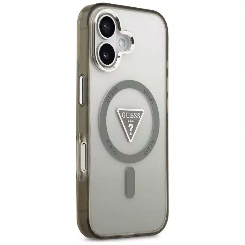 GUESS IML Gradient Triangle Logo MagSafe dėklas, skirtas iPhone 17 – chaki