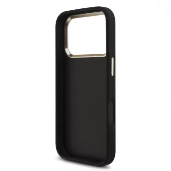 GUESS 4G Big Logo Classic kietas dėklas, skirtas iPhone 17 Pro / 18 Pro – juodas su auksu