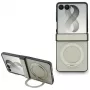 Guess Magnetic Ring Stand Grained Classic Logo MagSafe dėklas Samsung Galaxy Z Flip 8, smėlio spalvos