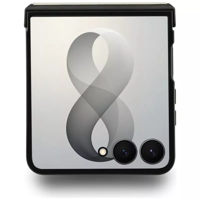 Guess Magnetic Ring Stand Grained Classic Logo MagSafe dėklas Samsung Galaxy Z Flip 8, smėlio spalvos