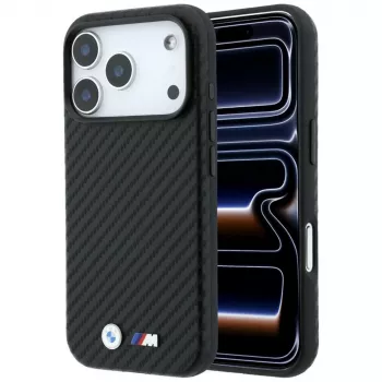 BMW M Carbon Metal Logo MagSafe dėklas, skirtas iPhone 18 Pro / 17 Pro – juodas