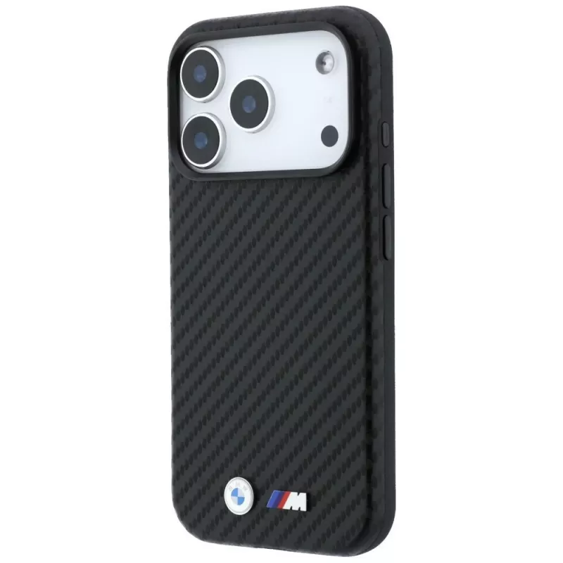 BMW M Carbon Metal Logo MagSafe dėklas, skirtas iPhone 18 Pro / 17 Pro – juodas