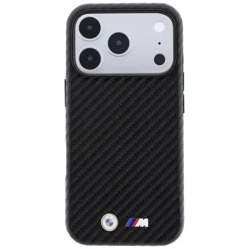 BMW M Carbon Metal Logo MagSafe dėklas, skirtas iPhone 18 Pro / 17 Pro – juodas