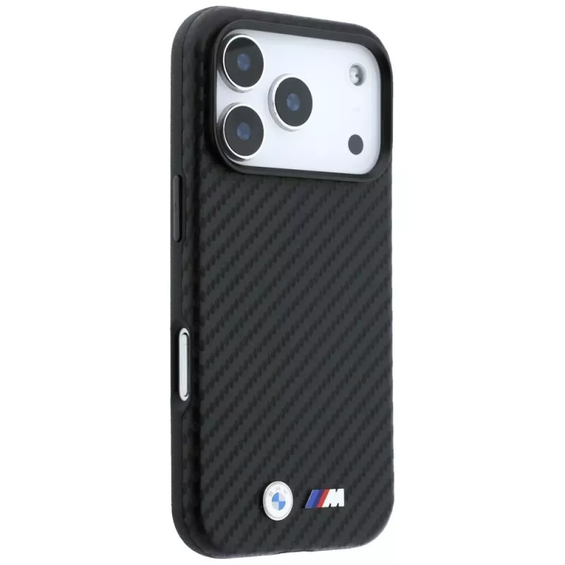 BMW M Carbon Metal Logo MagSafe dėklas, skirtas iPhone 18 Pro / 17 Pro – juodas