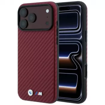 BMW M Carbon Metal Logo MagSafe dėklas, skirtas iPhone 18 Pro Max / 17 Pro Max - bordo spalvos