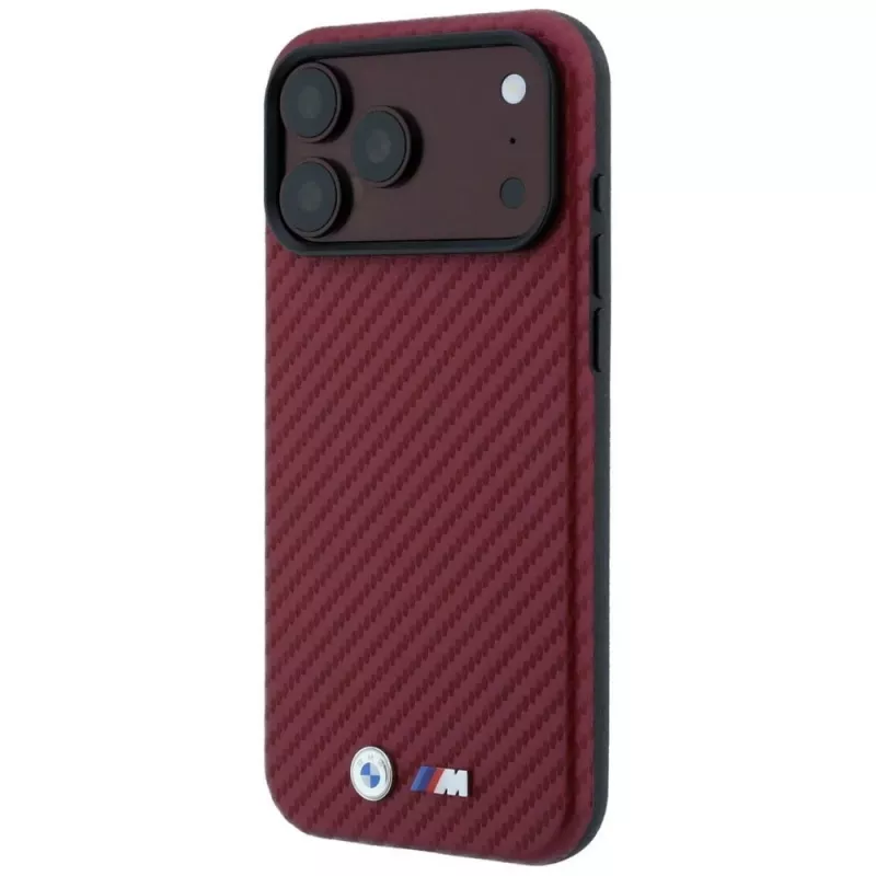 BMW M Carbon Metal Logo MagSafe dėklas, skirtas iPhone 18 Pro Max / 17 Pro Max - bordo spalvos