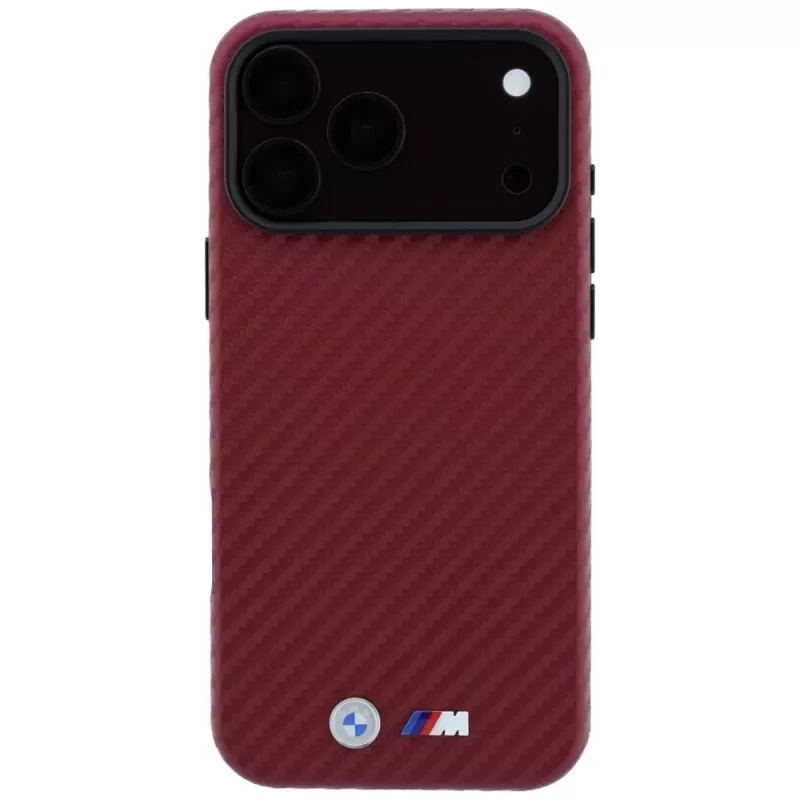 BMW M Carbon Metal Logo MagSafe dėklas, skirtas iPhone 18 Pro Max / 17 Pro Max - bordo spalvos