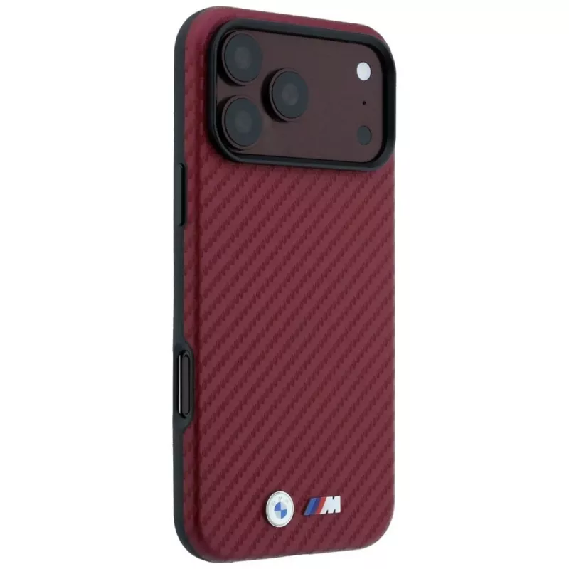 BMW M Carbon Metal Logo MagSafe dėklas, skirtas iPhone 18 Pro Max / 17 Pro Max - bordo spalvos