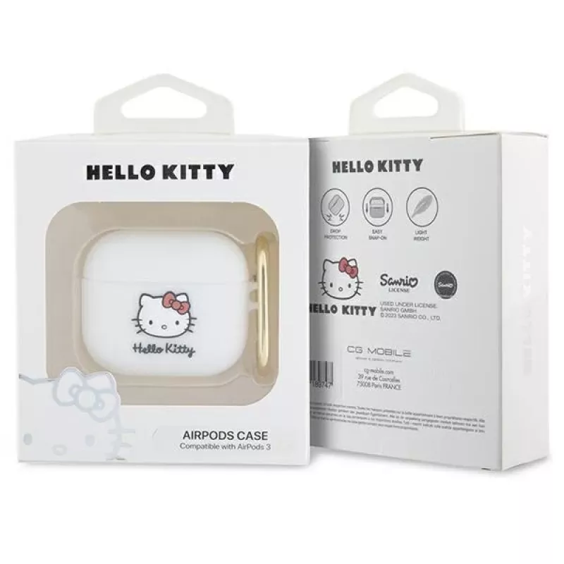 Hello Kitty HKA33DKHSH AirPods 3 dėklas baltas silikoninis 3D Kitty galvutė