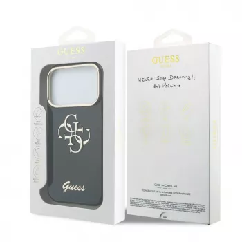 GUESS IML 4G Script Metal dėklas, skirtas iPhone 18 Pro Max / 17 Pro Max - juodas