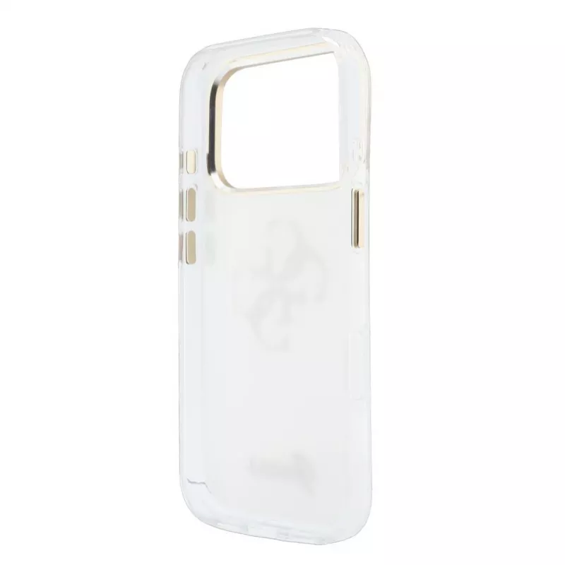 GUESS IML 4G Script Metal dėklas iPhone 15 Pro, baltas