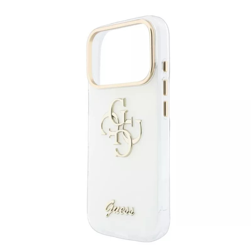 GUESS IML 4G Script Metal dėklas iPhone 15 Pro, baltas