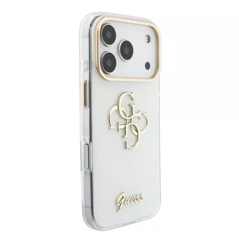 GUESS IML 4G Script Metal dėklas iPhone 15 Pro, baltas