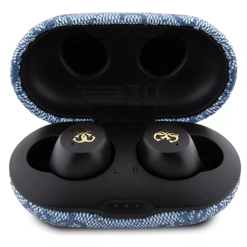 GUESS GUTWSP4EGB True Wireless Bluetooth ausinės su įkrovimo doku, ENC, mėlynos metalinės