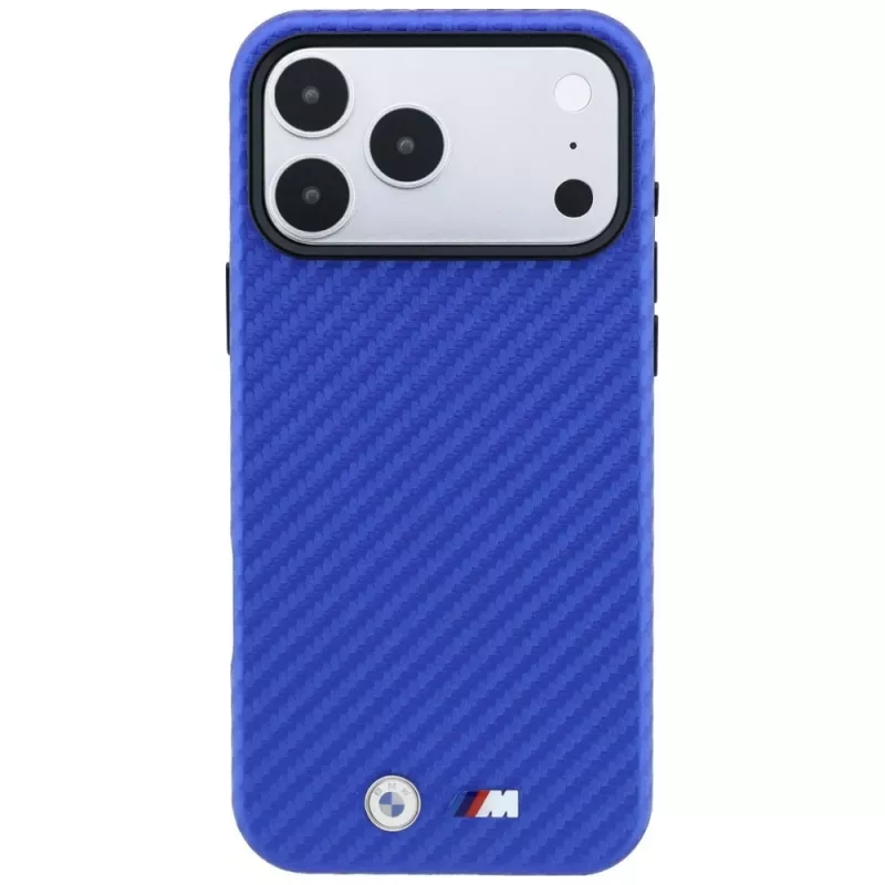 BMW M Carbon Metal Logo MagSafe dėklas, skirtas iPhone 18 Pro / 17 Pro - mėlynas