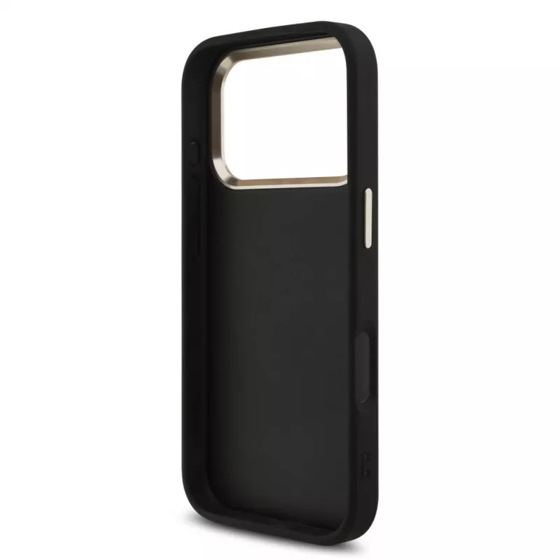 GUESS 4G Big Classic Logo dėklas, skirtas iPhone 18 Pro Max / 17 Pro Max – juodas su aukso spalvos akcentais