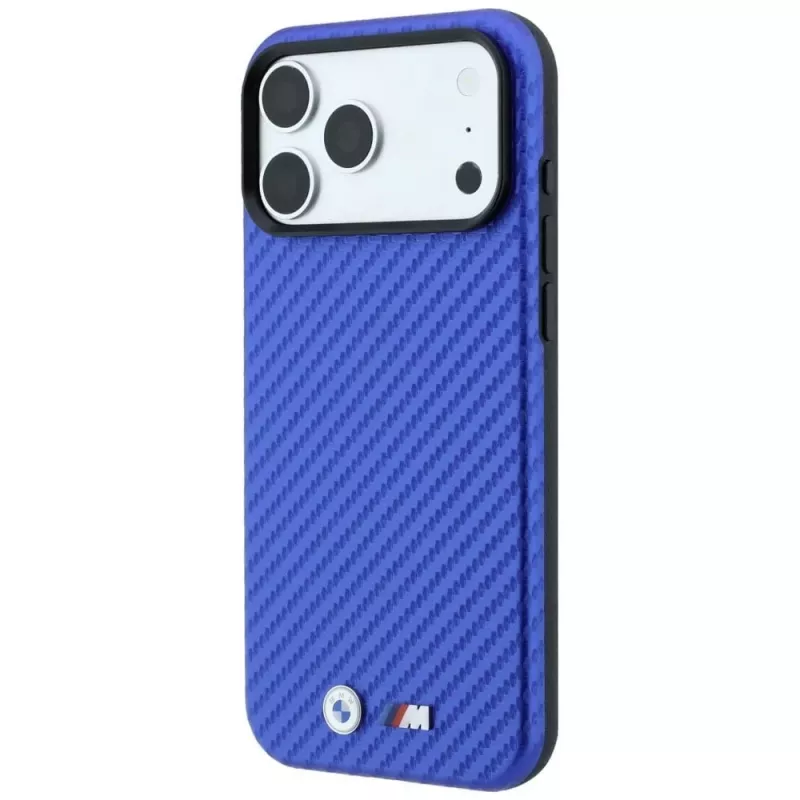 BMW M Carbon Metal Logo MagSafe dėklas, skirtas iPhone 18 Pro Max / 17 Pro Max - mėlynas