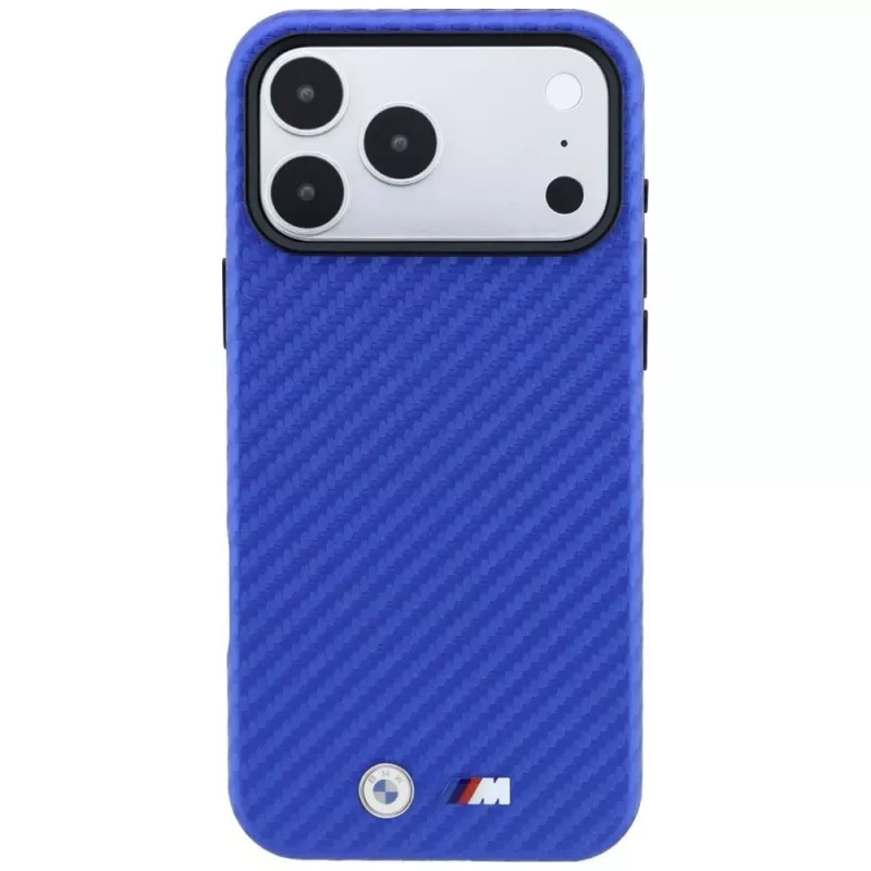BMW M Carbon Metal Logo MagSafe dėklas, skirtas iPhone 18 Pro Max / 17 Pro Max - mėlynas