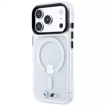 BMW M IML blizgaus metalo logotipo ir apdailos MagSafe dėklas, skirtas iPhone 18 Pro / 17 Pro - permatomas