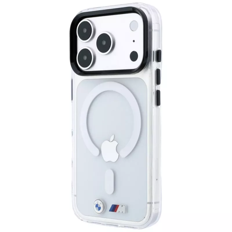 BMW M IML blizgaus metalo logotipo ir apdailos MagSafe dėklas, skirtas iPhone 18 Pro / 17 Pro - permatomas