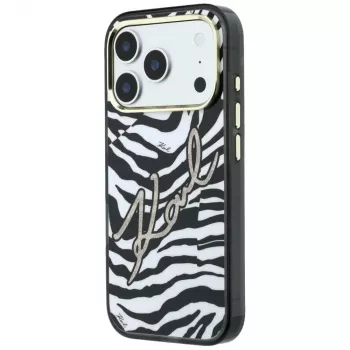 Karl Lagerfeld IML Signature Zebra Glitter MagSafe dėklas, skirtas iPhone 18 Pro Max / 17 Pro Max - auksinis
