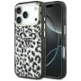 GUESS IML Leopard Glitter Triangle Logo MagSafe dėklas, skirtas iPhone 18 Pro / 17 Pro - juodas