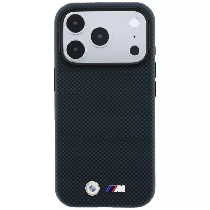 BMW M Quadrille Kevlar Metal Logo MagSafe dėklas, skirtas iPhone 18 Pro / 17 Pro - tamsiai mėlynas