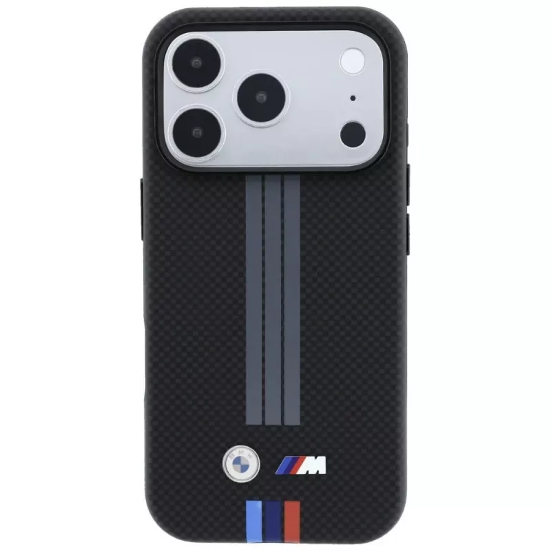 BMW M Quadrille Kevlar Anthracite & Tricolor Print Lines MagSafe dėklas, skirtas iPhone 18 Pro / 17 Pro