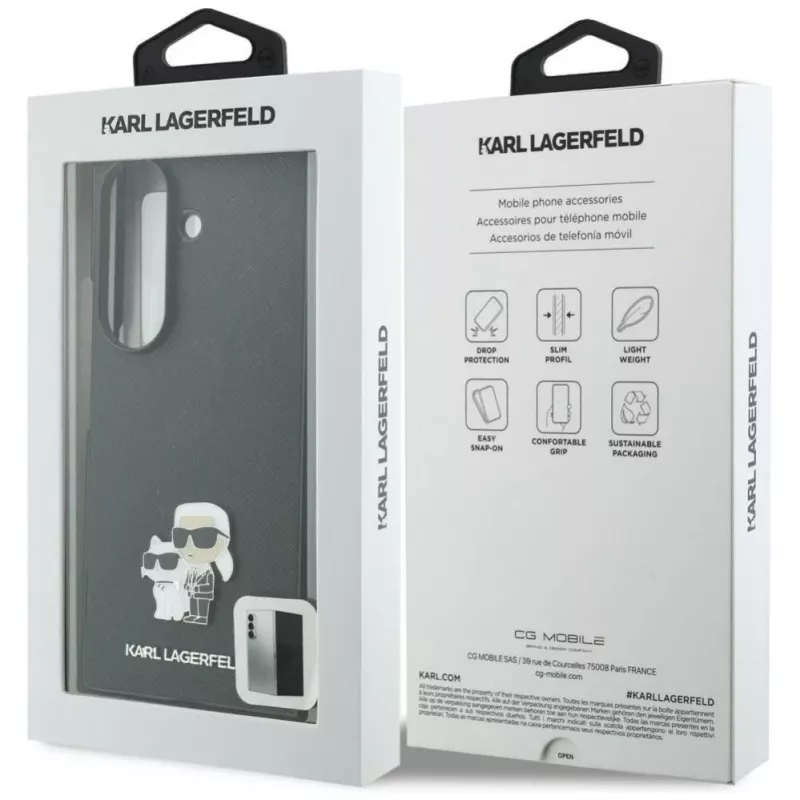 Karl Lagerfeld Saffiano Karl & Choupette Pin dėklas, skirtas Samsung Galaxy Z Fold 8 Ultra - juodas