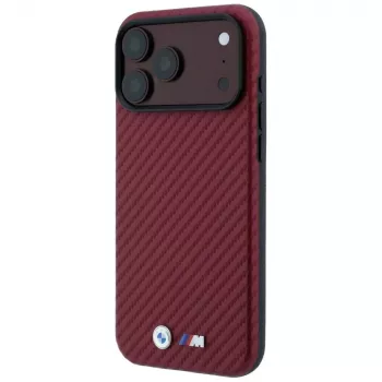 BMW M Carbon Metal Logo MagSafe dėklas, skirtas iPhone 18 Pro / 17 Pro – bordo spalvos