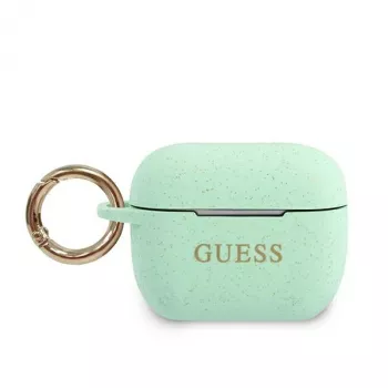 GUESS GUACAPSILGLGN AirPods Pro dėklas žalias silikoninis su blizgučiais