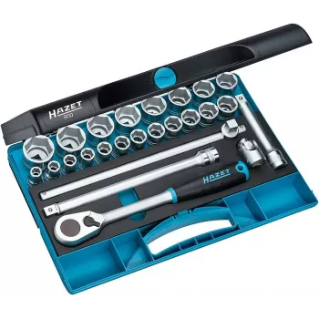 HAZET 900 1/2 colio veržliarakčių komplektas, 23 dalių, 6 briaunų, chromo vanadžio, metaliniame dėkle