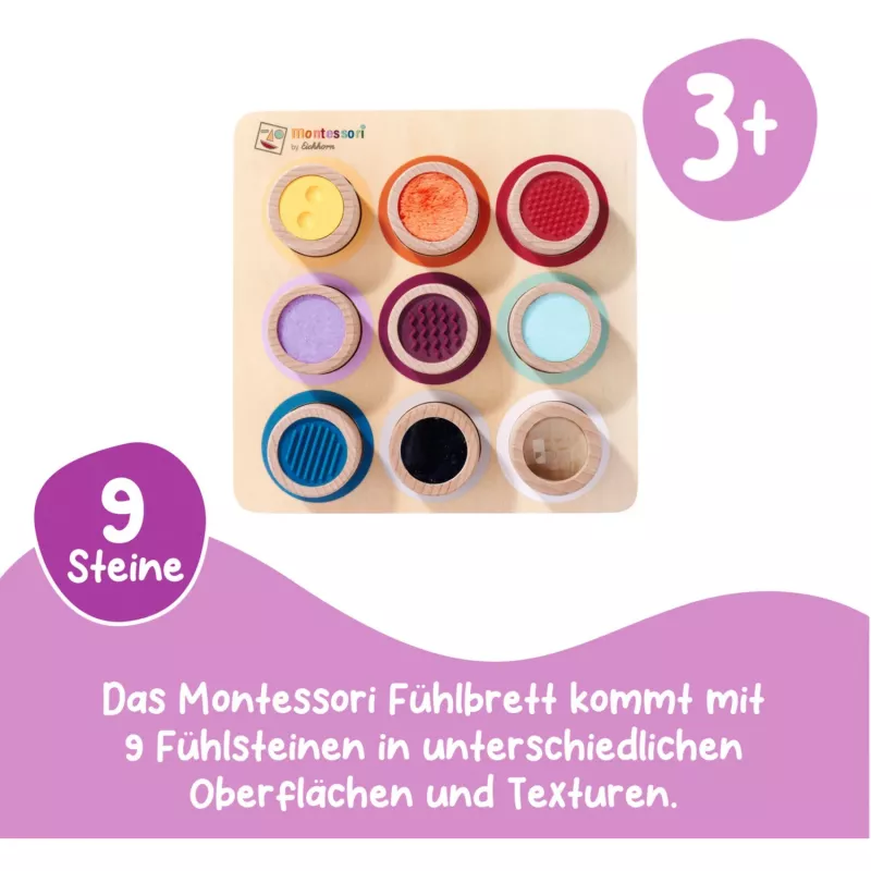 Eichhorn Montessori jutimo lentelė – 6 lytėjimo faktūros, beržo mediena, nuo 12 mėn.