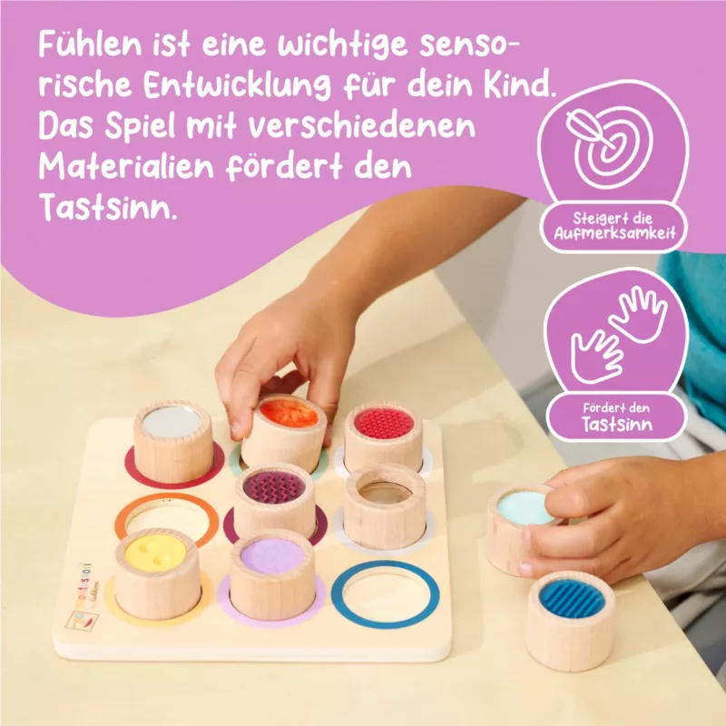 Eichhorn Montessori jutimo lentelė – 6 lytėjimo faktūros, beržo mediena, nuo 12 mėn.