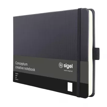 SIGEL Conceptum CO201 A5 užrašų knygelė, tuščia, juoda dirbtinė oda, 66 lapai, siūtas įrišimas su elastine juostele