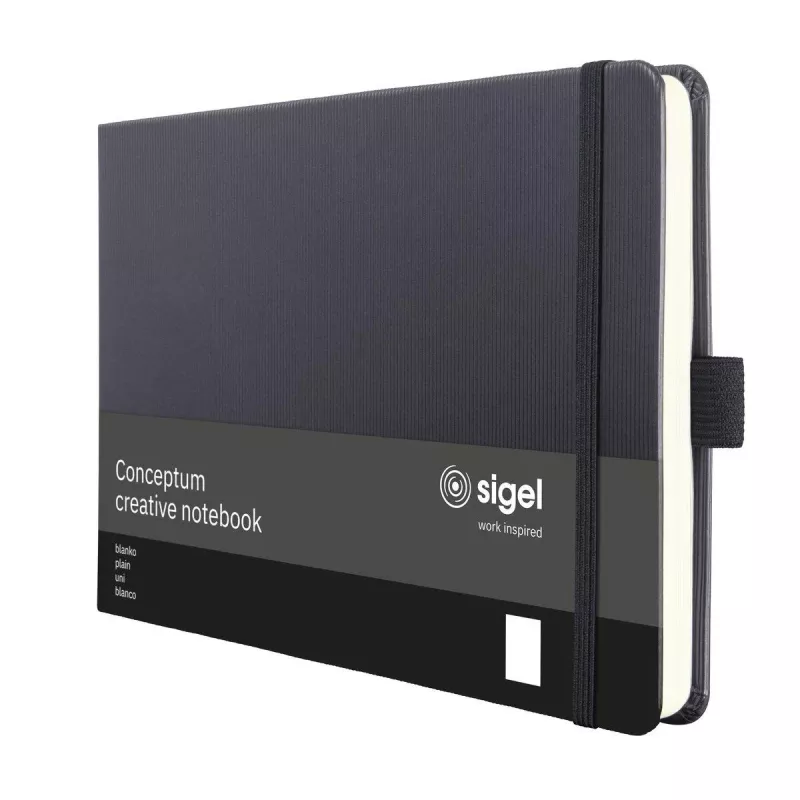 SIGEL Conceptum CO201 A5 užrašų knygelė, tuščia, juoda dirbtinė oda, 66 lapai, siūtas įrišimas su elastine juostele