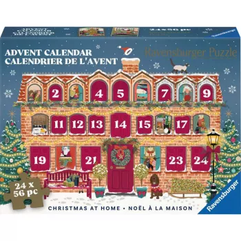 RAVENSBURGER Kalėdų kalendorius su dėlionėmis Christmas at Home - 24 miniatiūrinės dėlionės, 576 detalių, Softclick technologija