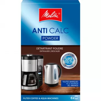 MELITTA Anti Calc kavos aparatų nukalkinimo tirpalas – 250 ml skystas nukalkintuvas, universalus, citrinos rūgšties formulė, iki 2 panaudojimų