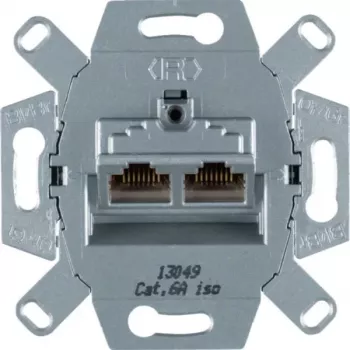 Hager WDF410862 ekranuotas Cat.6A RJ45 duomenų lizdo modulis, 2 prievadai, įleidžiamas, 10G, baltas
