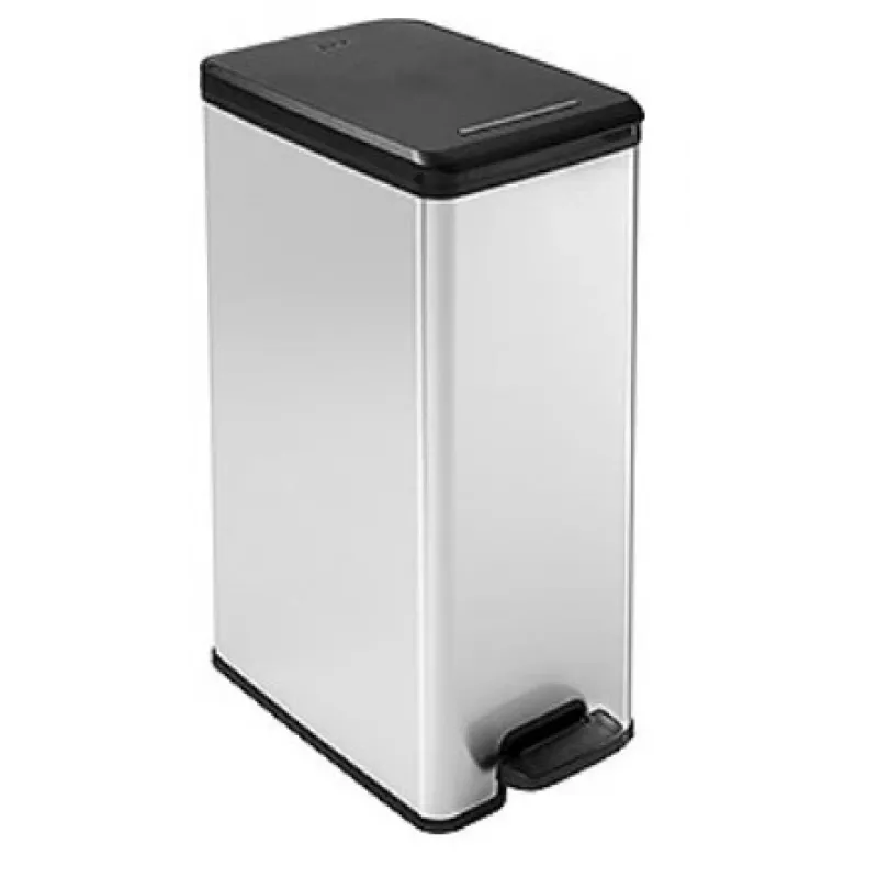 Curver Slim Bin 40L kvadratinis plastikinis šiukšliadėžė, juoda, sidabrinė