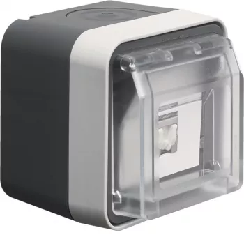 Hager WNC226 paviršinis ekranuotas Cat.6 RJ45 duomenų lizdas, 8 polių, IP55, pilkas, 1 prievadas