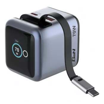 Verbatim Mini GaN Charger 70W su įtraukiamu USB-C laidu