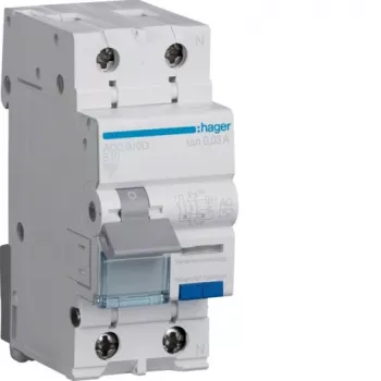 Hager ADC910D RCBO 2P 10A 30mA Type AC diferencialinis automatas su apsauga nuo viršsrovių
