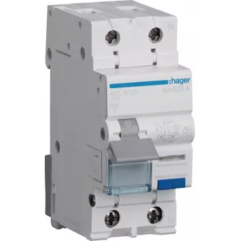 Hager ADC910D RCBO 2P 10A 30mA Type AC diferencialinis automatas su apsauga nuo viršsrovių