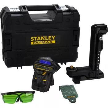 Stanley FatMax X3G 360° žalios spinduliuotės 3 plokštumų lazerinis nivelyras su TSTAK dėklu, 35m atstumas, 10.8V Li-Ion