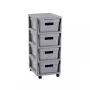 Curver Infinity Bookcase 4x10L pilka – 4 stalčių plastikinė laikymo sistema su rotango efektu
