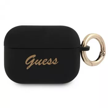 GUESS GUAPSSSK AirPods Pro dėklas juodas silikoninis Vintage Script