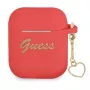 GUESS GUA2LSCHSR AirPods 1/2 raudono silikono dėklas su širdelės pakabuku, Charm Heart Collection