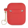 GUESS GUA2LSCHSR AirPods 1/2 raudono silikono dėklas su širdelės pakabuku, Charm Heart Collection